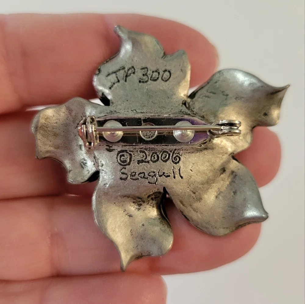 Vinyage Seagull Pewter Orchid Brooch